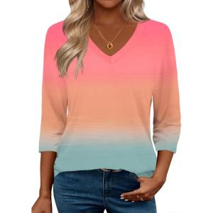 Zeagoo 3/4 Length Sleeve Womens Tops Casual V Neck Shirts Soft Basic Tees Business Work Blouses(Multicoloured)