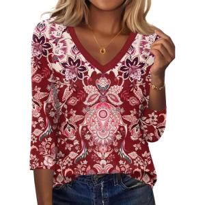 Zeagoo 3/4 Length Sleeve Womens Tops Casual V Neck Shirts Soft Basic Tees Business Work Blouses(Mz849)