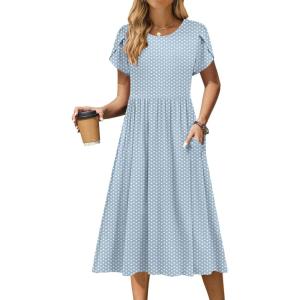 Zeagoo Women Summer Short Sleeve Midi Dress with Pockets Casual Aline Flowy Tshirt Dress Floral Vocation Beach Sundress(Jh531)