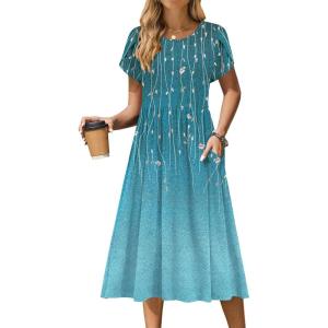 Zeagoo Women Summer Short Sleeve Midi Dress with Pockets Casual Aline Flowy Tshirt Dress Floral Vocation Beach Sundress(Xh363)