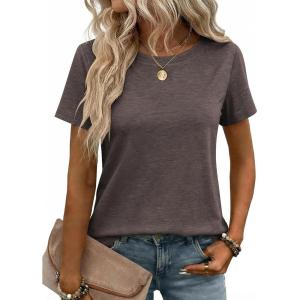 Zeagoo Womens Tshirt Short Sleeve Summer Tops Crewneck Casual Basic Tee Shirts Spring Clothes Trendy Outfit(Brown)