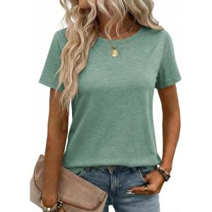 Zeagoo Womens Tshirt Short Sleeve Summer Tops Crewneck Casual Basic Tee Shirts Spring Clothes Trendy Outfit(Light Green)