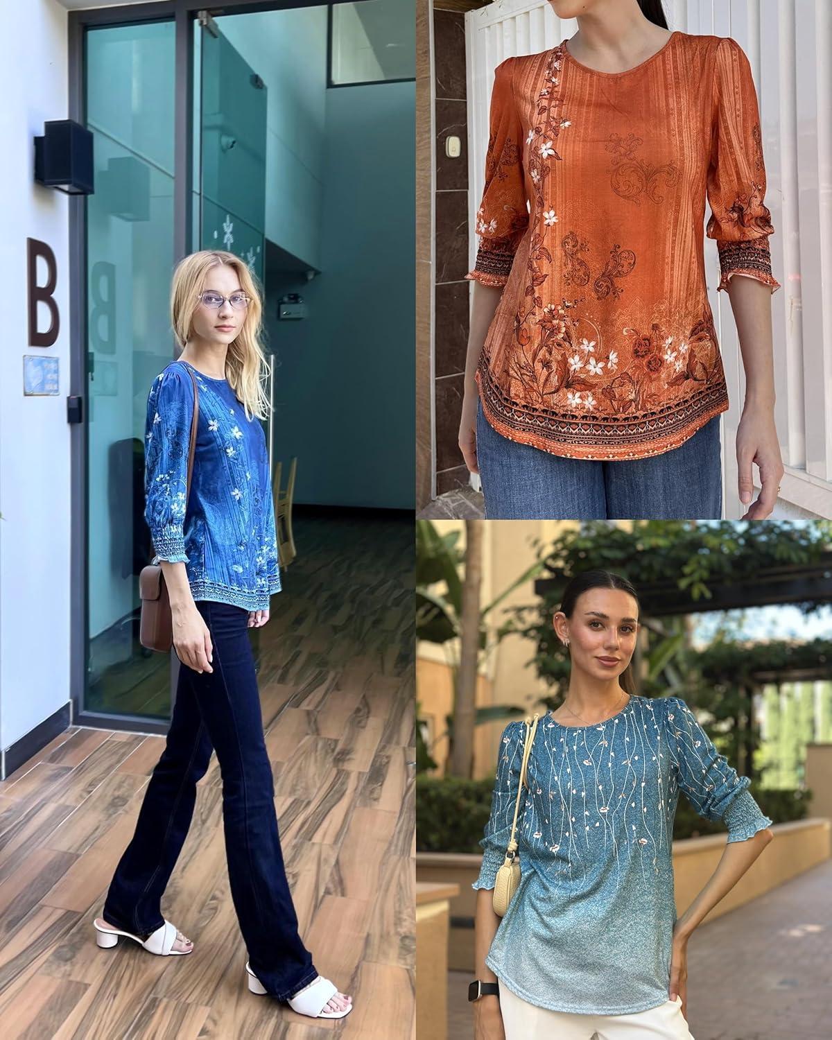 imageZeagoo 34 Length Sleeve Blouse Pleated Tops Tunics for Women Dressy Shirt Business CasualBlack