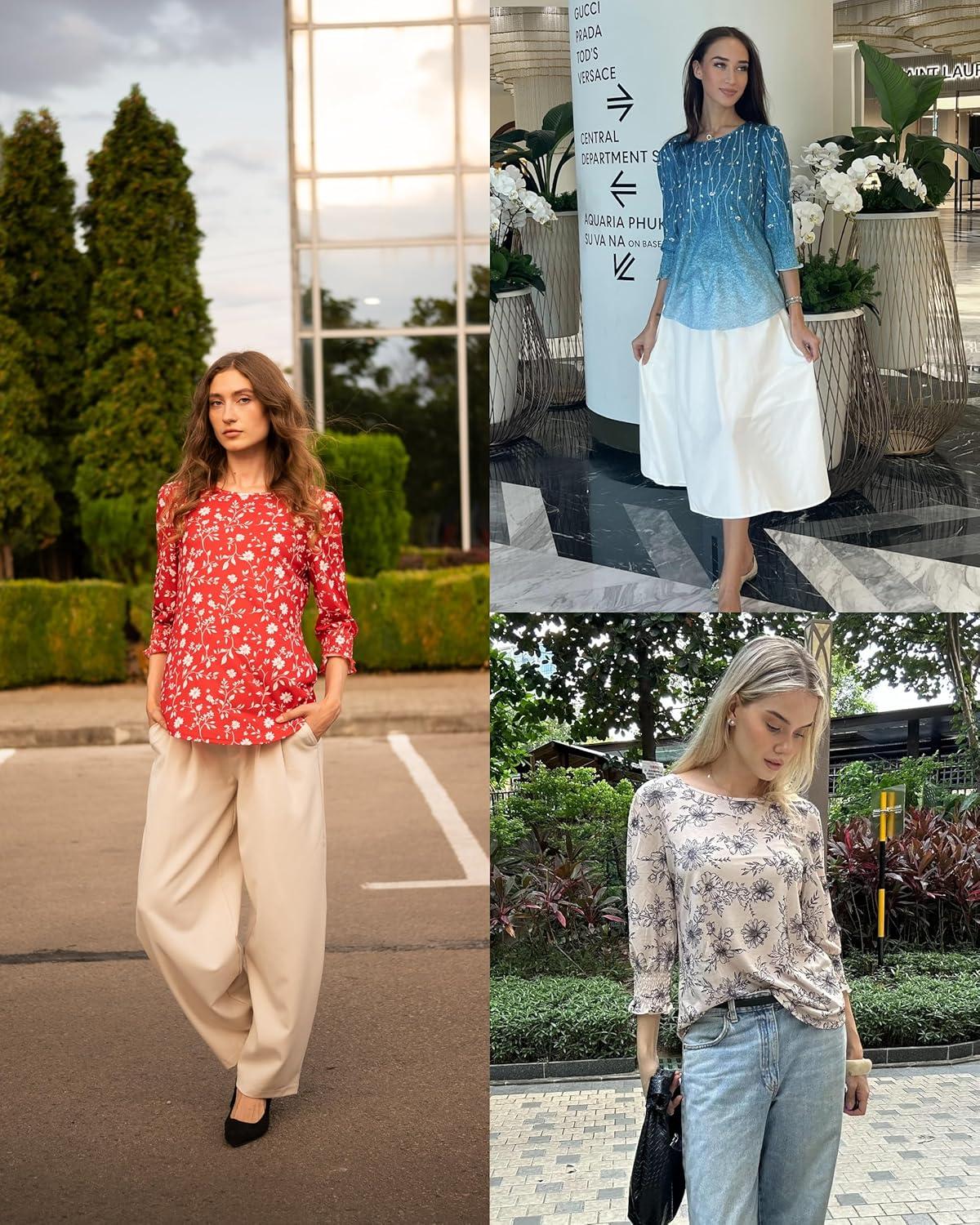 imageZeagoo 34 Length Sleeve Blouse Pleated Tops Tunics for Women Dressy Shirt Business CasualBlack