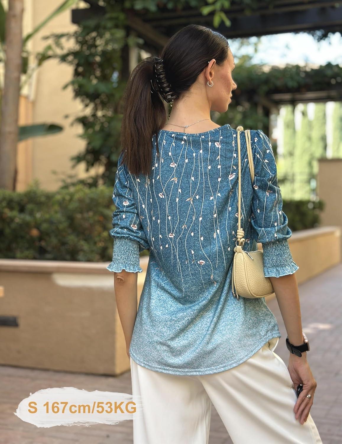 imageZeagoo 34 Length Sleeve Blouse Pleated Tops Tunics for Women Dressy Shirt Business CasualBlue Vine