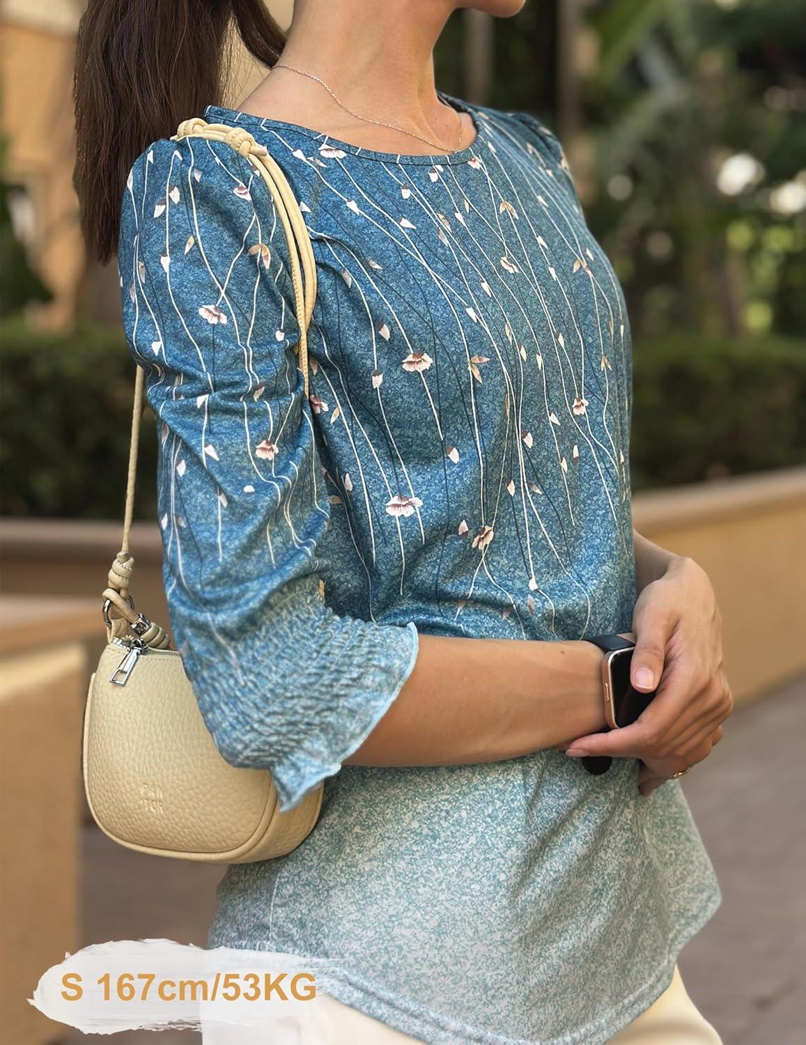 imageZeagoo 34 Length Sleeve Blouse Pleated Tops Tunics for Women Dressy Shirt Business CasualBlue Vine