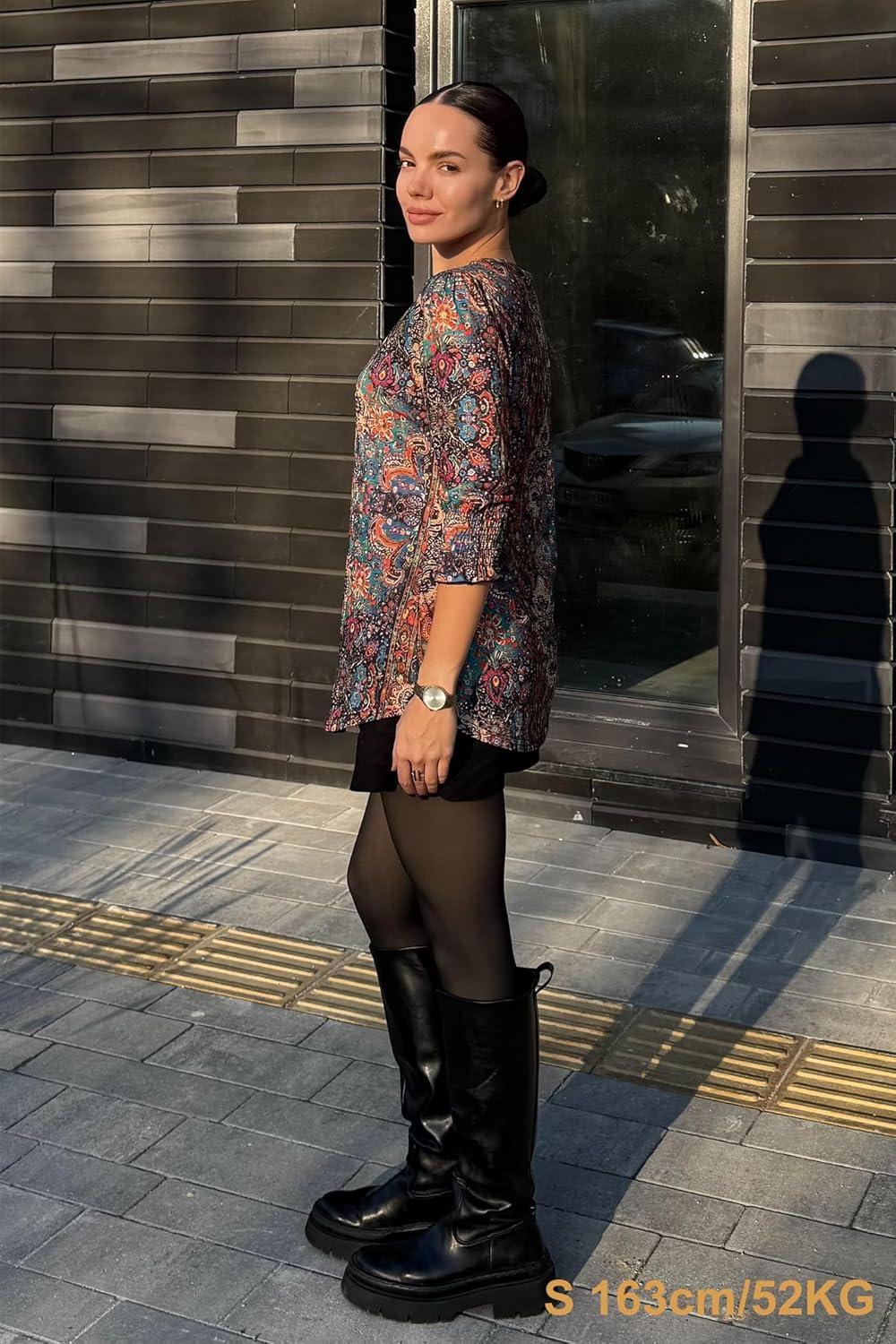 imageZeagoo 34 Length Sleeve Blouse Pleated Tops Tunics for Women Dressy Shirt Business CasualBrown Boho