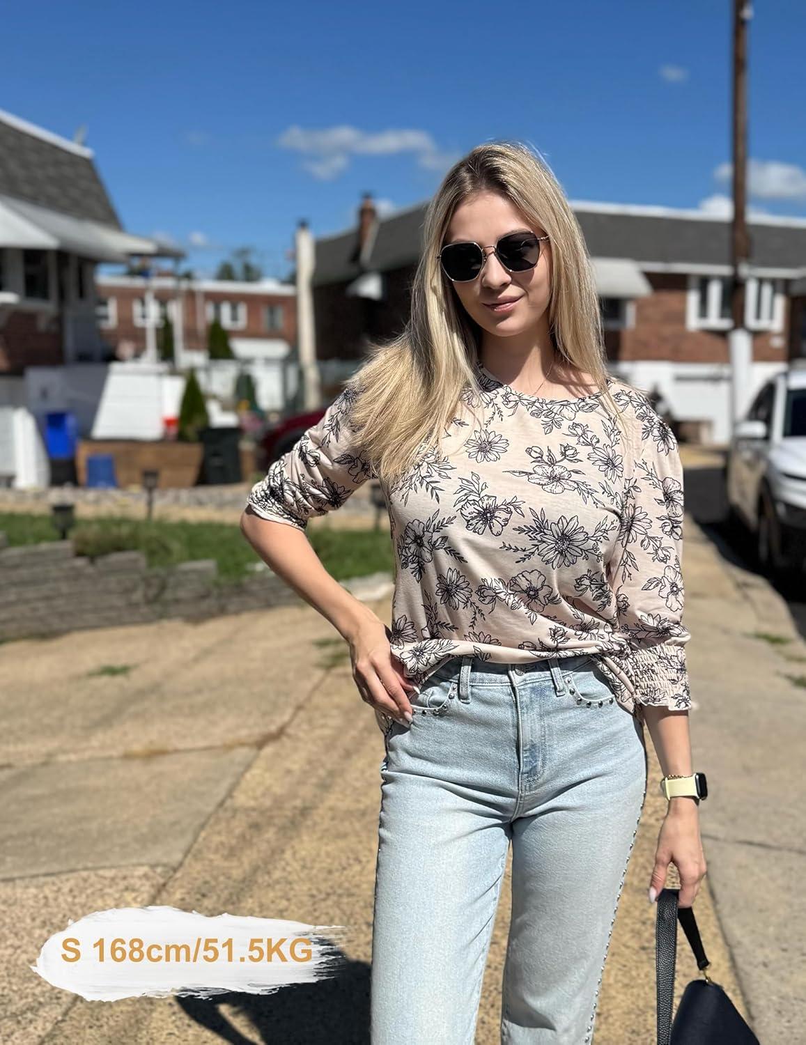imageZeagoo 34 Length Sleeve Blouse Pleated Tops Tunics for Women Dressy Shirt Business CasualLatte Bloom