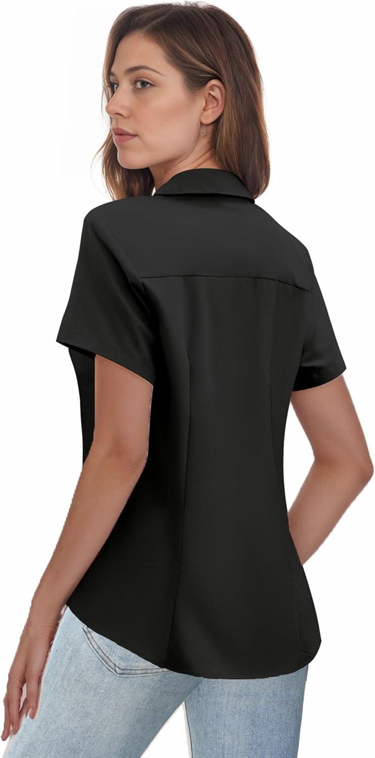 imageZeagoo Womens Button Down Shirts Short Sleeve Dress Shirts Basic Business Collared Work BlousesBlack