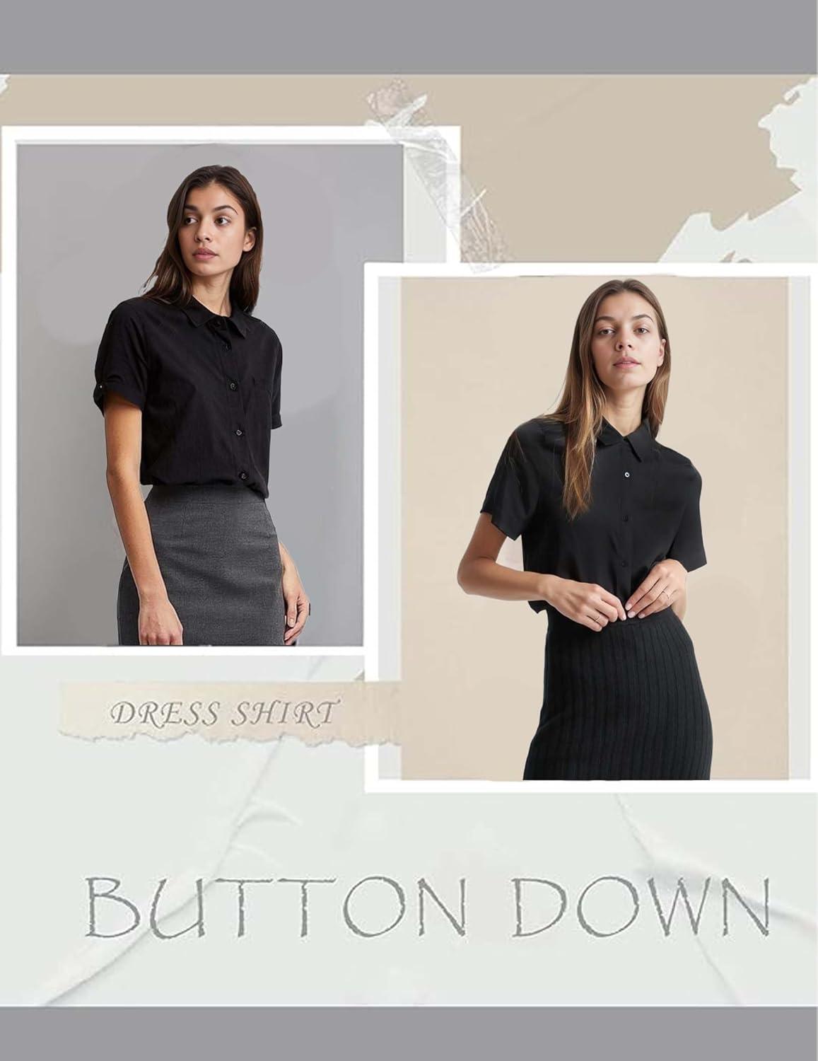 imageZeagoo Womens Button Down Shirts Short Sleeve Dress Shirts Basic Business Collared Work BlousesBlack
