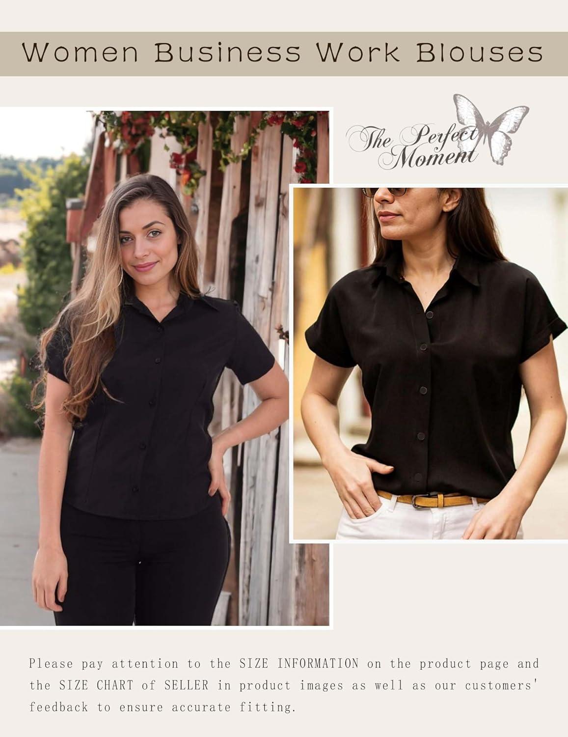 imageZeagoo Womens Button Down Shirts Short Sleeve Dress Shirts Basic Business Collared Work BlousesBlack