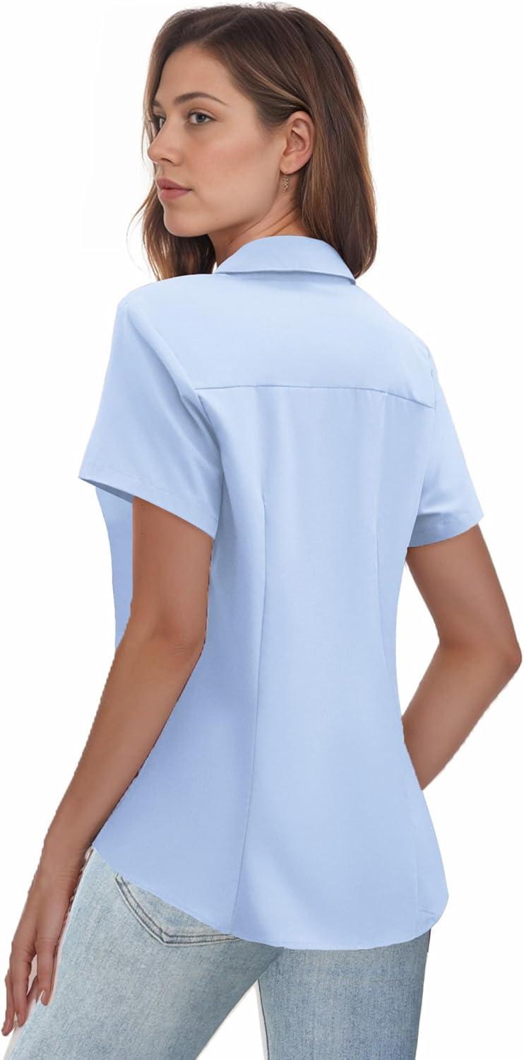 imageZeagoo Womens Button Down Shirts Short Sleeve Dress Shirts Basic Business Collared Work BlousesBlue