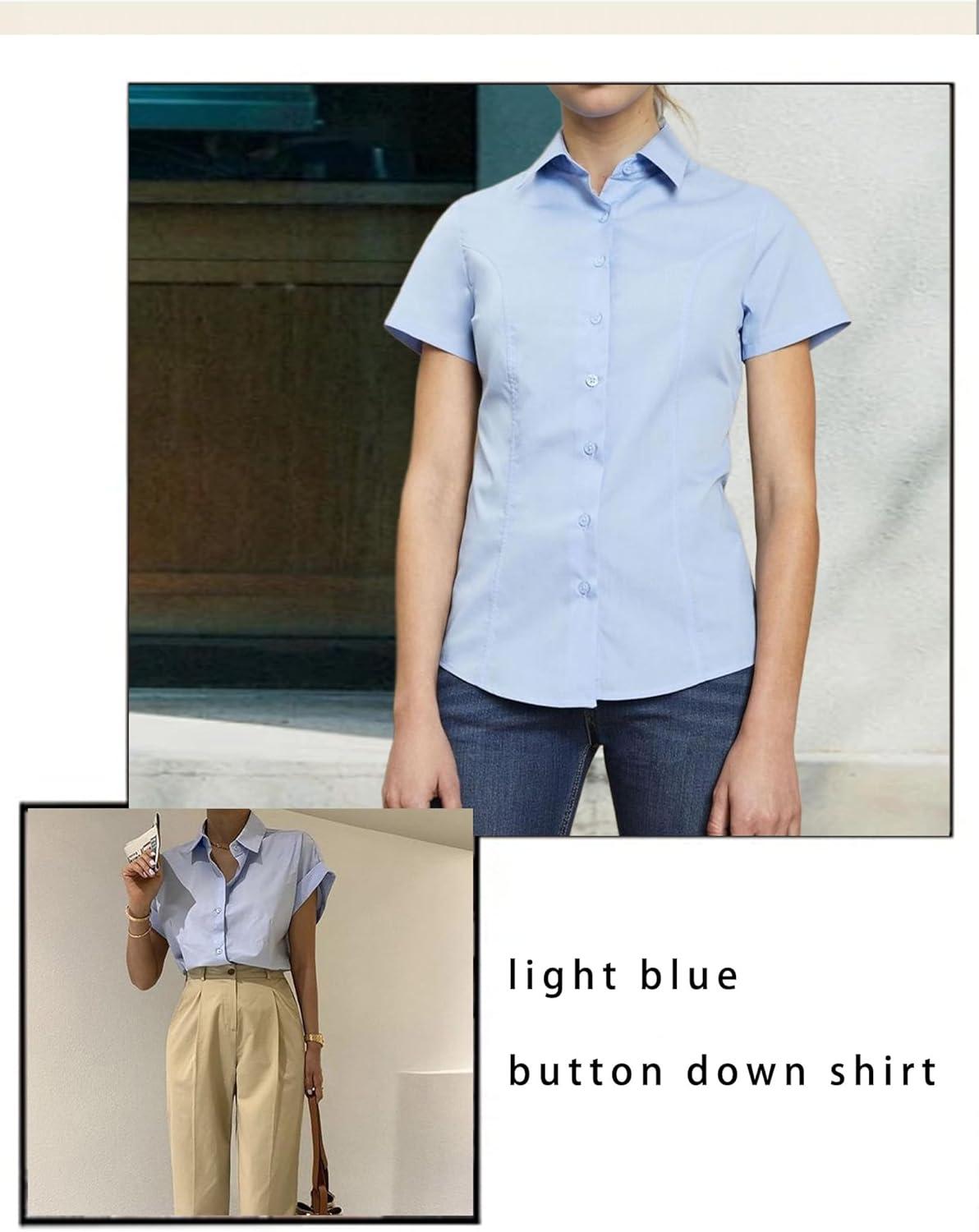 imageZeagoo Womens Button Down Shirts Short Sleeve Dress Shirts Basic Business Collared Work BlousesBlue
