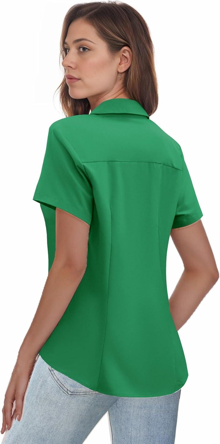 imageZeagoo Womens Button Down Shirts Short Sleeve Dress Shirts Basic Business Collared Work BlousesGreen
