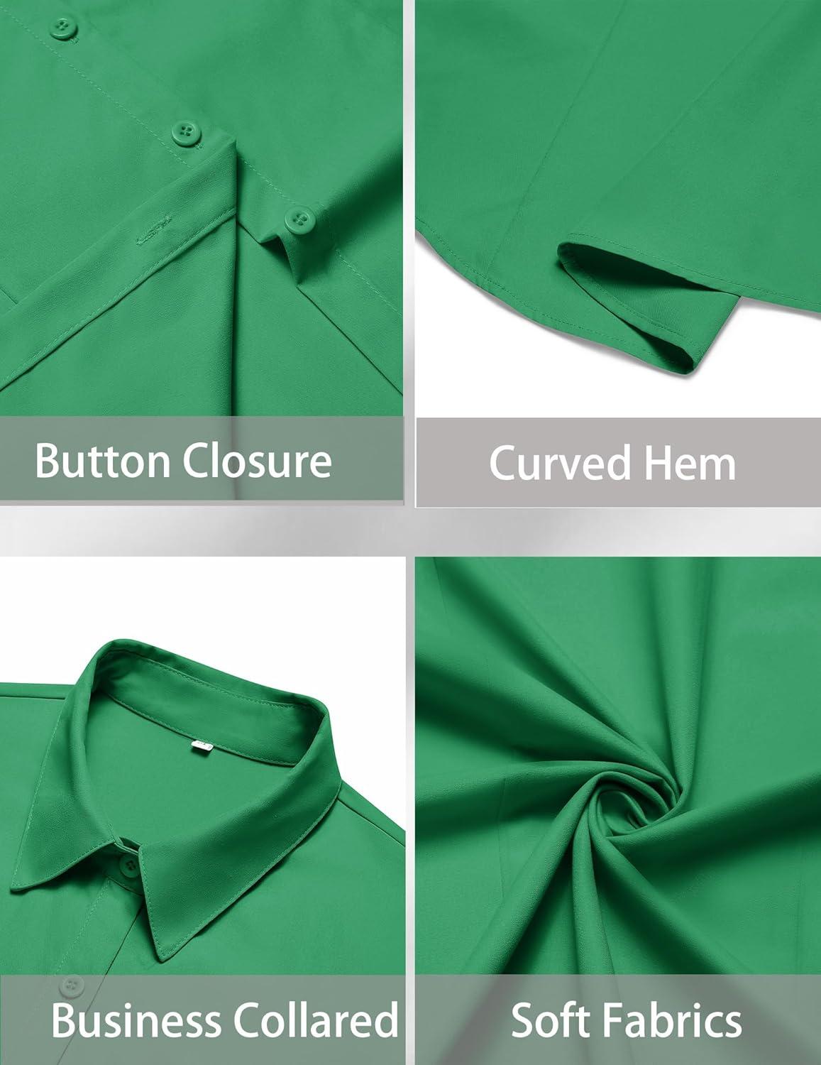 imageZeagoo Womens Button Down Shirts Short Sleeve Dress Shirts Basic Business Collared Work BlousesGreen