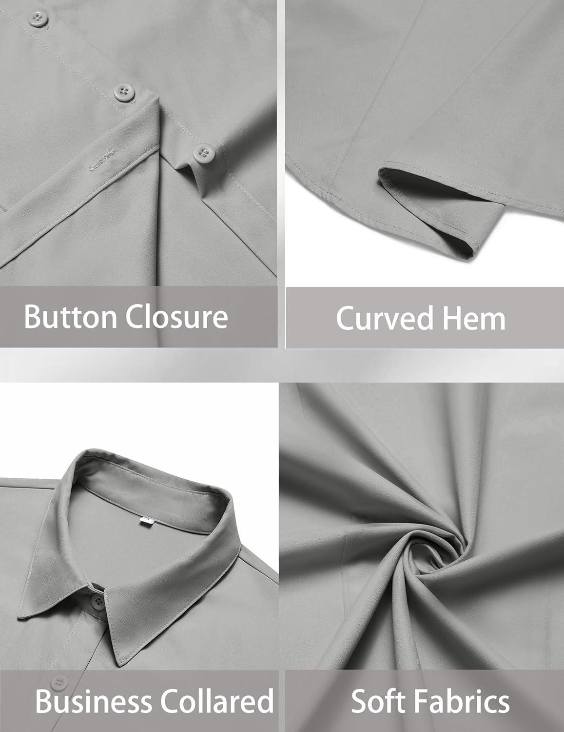 imageZeagoo Womens Button Down Shirts Short Sleeve Dress Shirts Basic Business Collared Work BlousesGrey