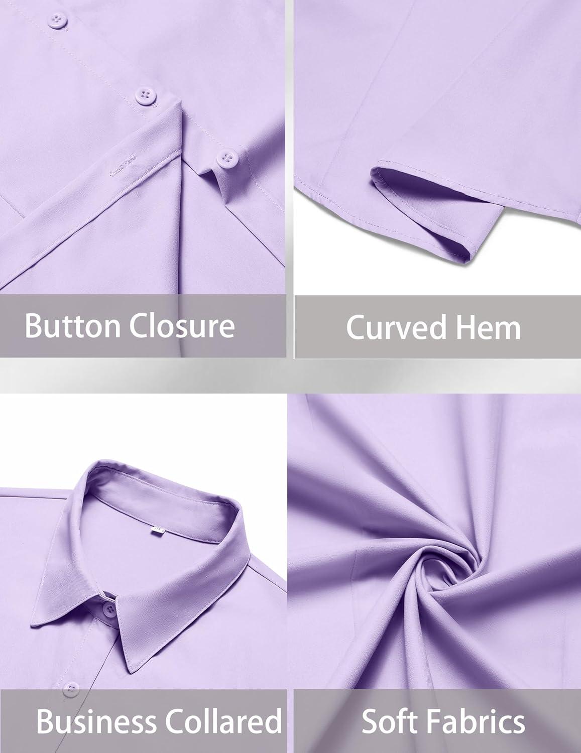 imageZeagoo Womens Button Down Shirts Short Sleeve Dress Shirts Basic Business Collared Work BlousesLilac