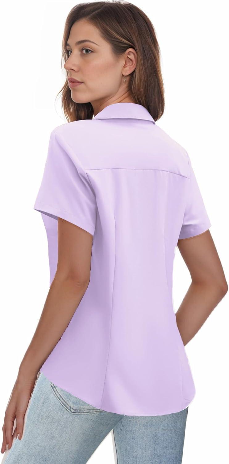 imageZeagoo Womens Button Down Shirts Short Sleeve Dress Shirts Basic Business Collared Work BlousesLilac
