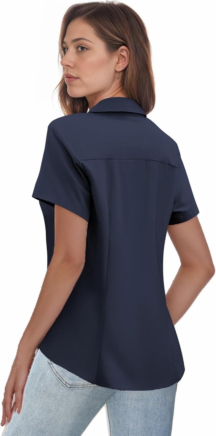 imageZeagoo Womens Button Down Shirts Short Sleeve Dress Shirts Basic Business Collared Work BlousesNavy Blue