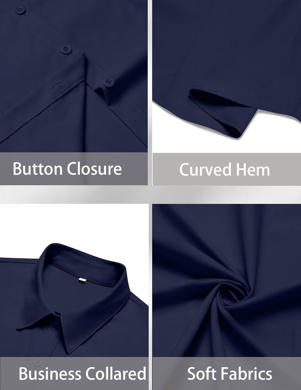 imageZeagoo Womens Button Down Shirts Short Sleeve Dress Shirts Basic Business Collared Work BlousesNavy Blue
