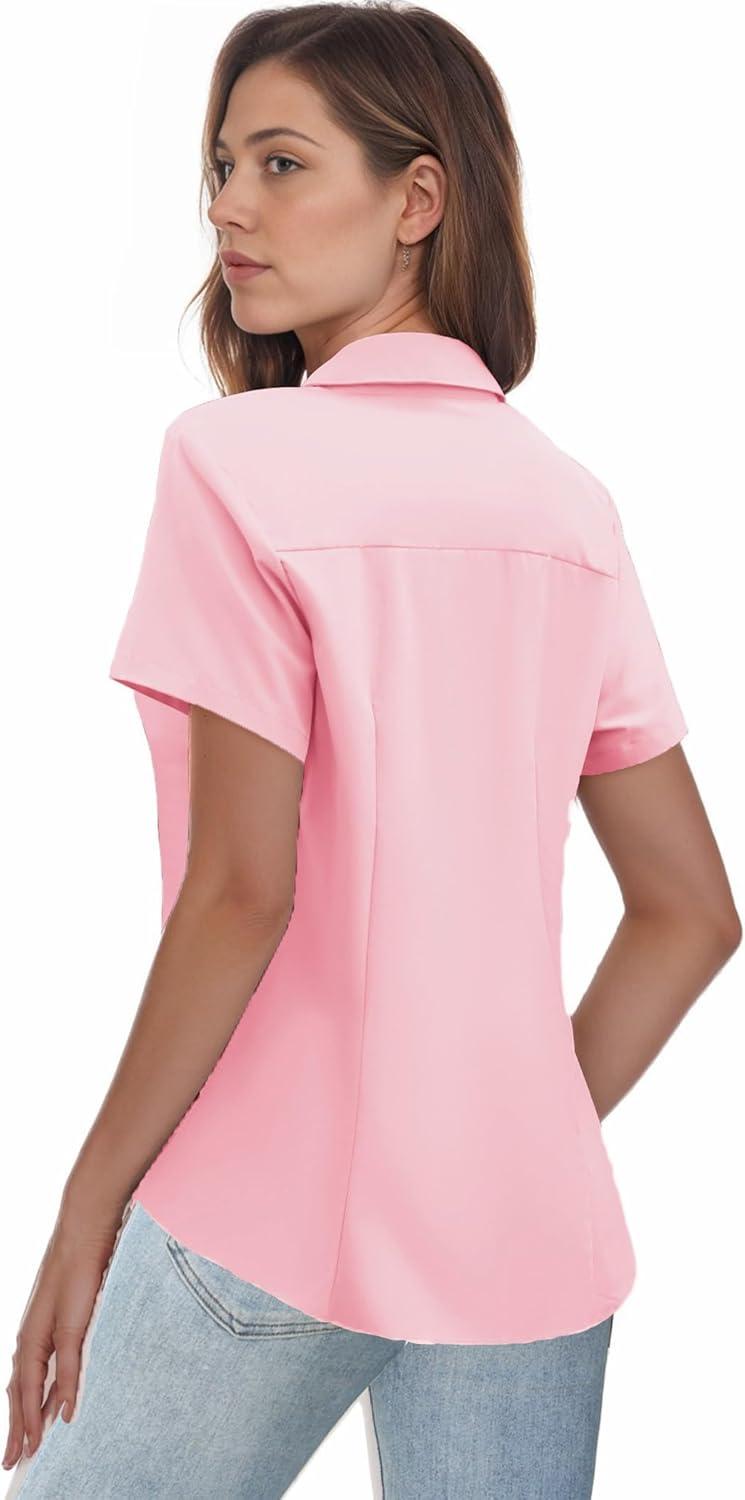 imageZeagoo Womens Button Down Shirts Short Sleeve Dress Shirts Basic Business Collared Work BlousesPink