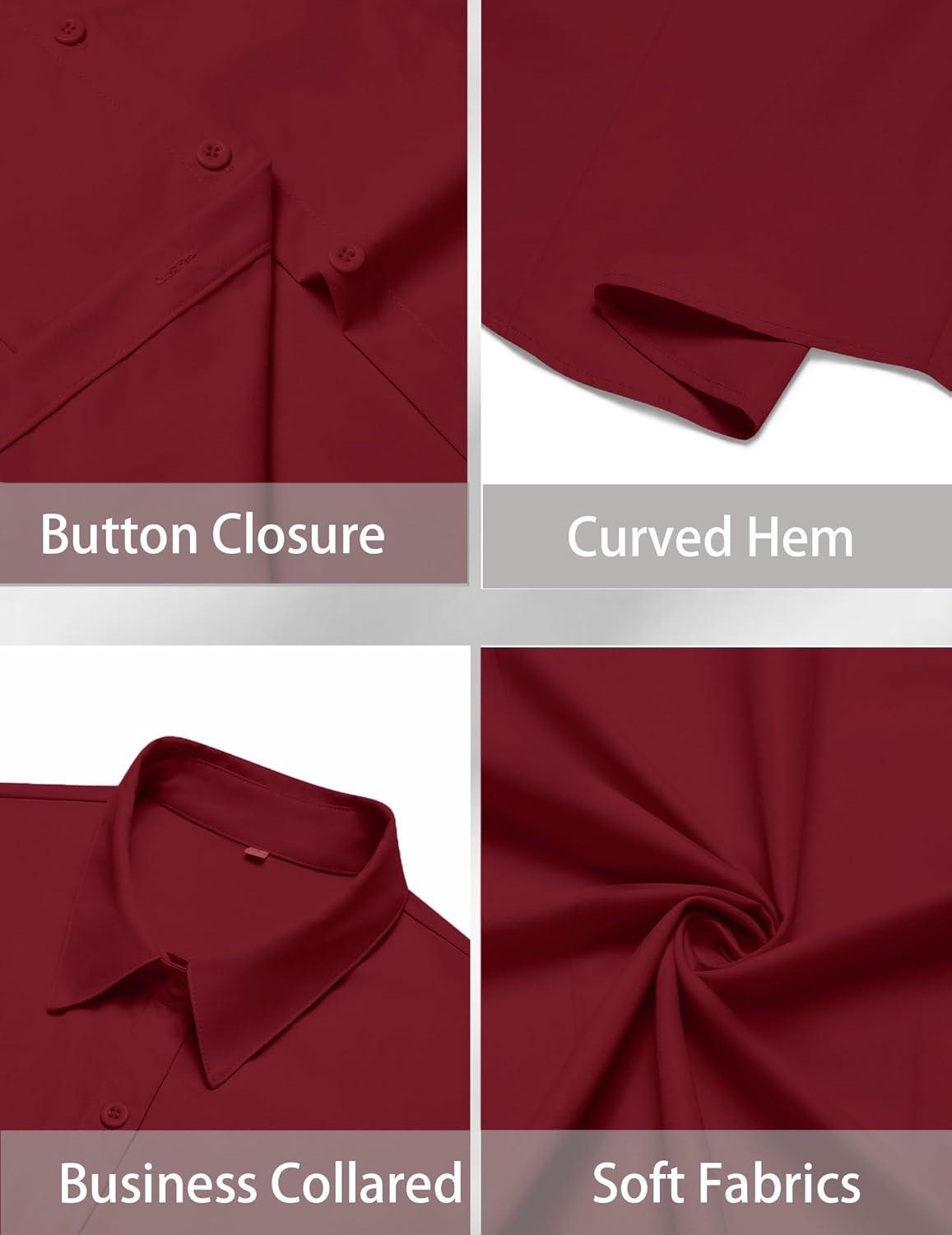 imageZeagoo Womens Button Down Shirts Short Sleeve Dress Shirts Basic Business Collared Work BlousesRed