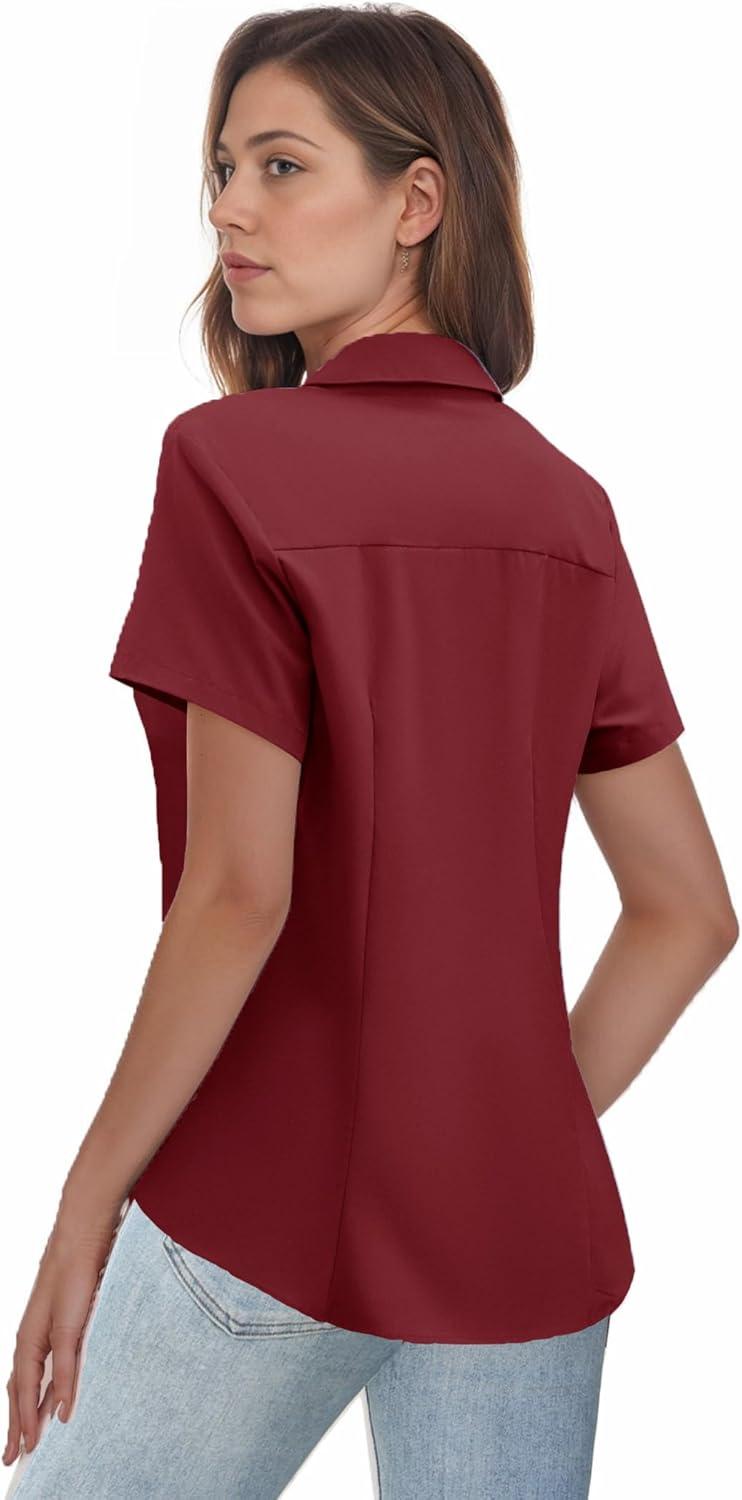 imageZeagoo Womens Button Down Shirts Short Sleeve Dress Shirts Basic Business Collared Work BlousesRed