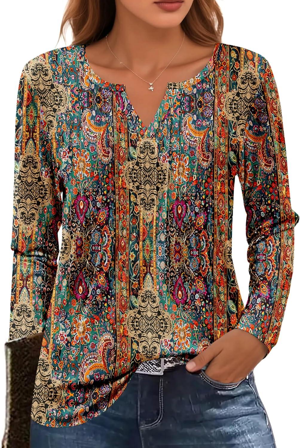 imageZeagoo Womens Long Sleeve Tops 2026 V Neck Pleated Shirts Dressy Casual Tunic Blouses Loose Fit Fall Fashion ClothesMz721