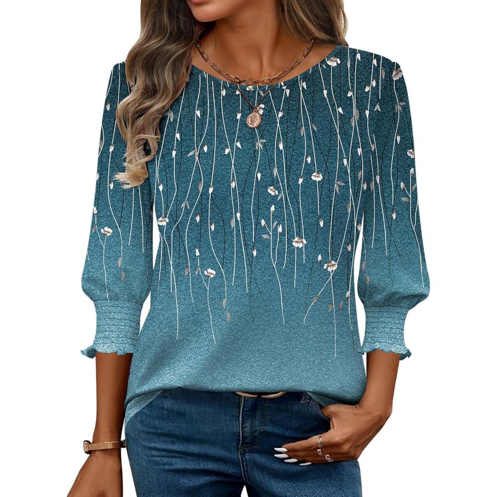 imageZeagoo 34 Length Sleeve Blouse Pleated Tops Tunics for Women Dressy Shirt Business CasualBlue Vine