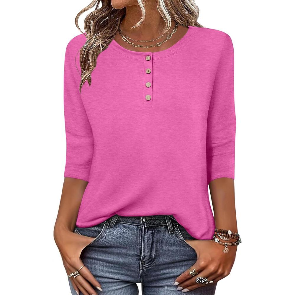 imageZeagoo 34 Length Sleeve Women Tops Crew Neck Blouses Dressy Casual Summer T Shirts Loose Fit Business Work ClothesPink
