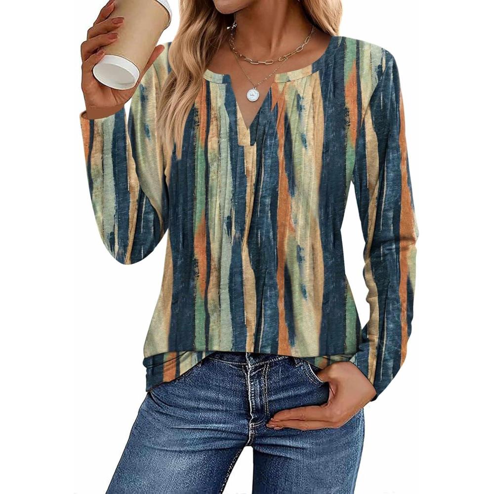imageZeagoo Womens Long Sleeve Tops 2026 V Neck Pleated Shirts Dressy Casual Tunic Blouses Loose Fit Fall Fashion ClothesCx289