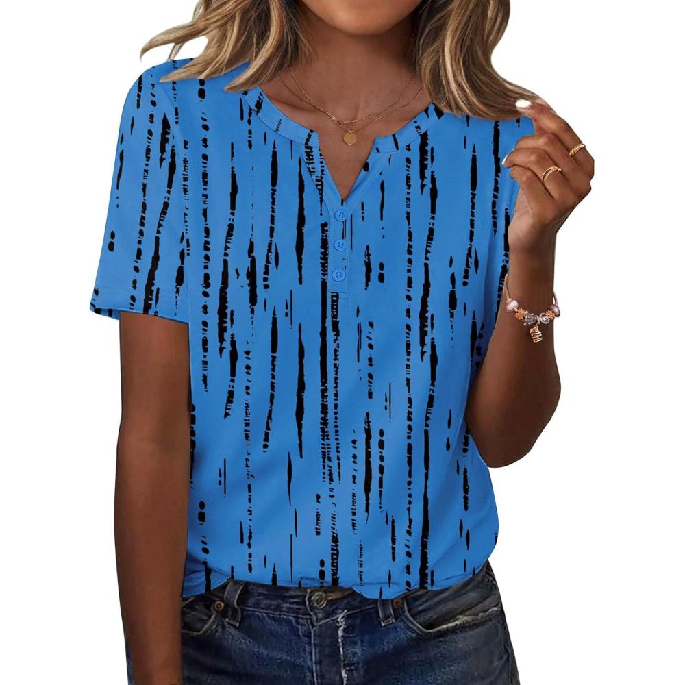 imageZeagoo Womens Summer Tops Casual Short Sleeve V Neck Shirts Business Dressy Work BlousesTie Dye Blue