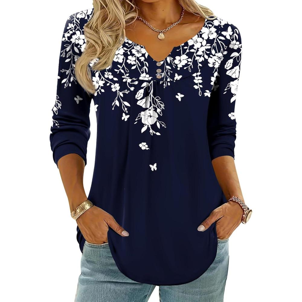 imageZeagoo Womens Tops Long Sleeve Shirts Boho Tops for Women 2026 Fall Blouses Ladies Sweatshirts Spring Fashion ClothingBlack Flower