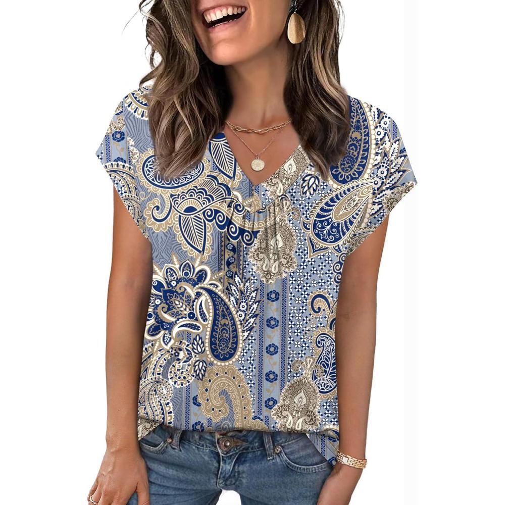 imageZeagoo Womens Tops Short Sleeve V Neck Shirts Summer Dressy Casual Business Clothes Work Blouses Fashion Clothing OutfitsMz919 Western