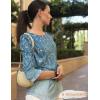 Zeagoo 3/4 Length Sleeve Blouse Pleated Tops Tunics for Women Dressy Shirt Business Casual(Blue Vine)
