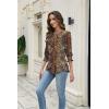 Zeagoo 3/4 Length Sleeve Blouse Pleated Tops Tunics for Women Dressy Shirt Business Casual(Brown Boho)