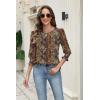 Zeagoo 3/4 Length Sleeve Blouse Pleated Tops Tunics for Women Dressy Shirt Business Casual(Brown Boho)