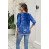 Zeagoo 3/4 Length Sleeve Blouse Pleated Tops Tunics for Women Dressy Shirt Business Casual(Deep Blue Bouquet)