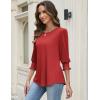 Zeagoo 3/4 Length Sleeve Blouse Pleated Tops Tunics for Women Dressy Shirt Business Casual(Fiery Red)