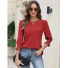 Zeagoo 3/4 Length Sleeve Blouse Pleated Tops Tunics for Women Dressy Shirt Business Casual(Fiery Red)