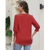 Zeagoo 3/4 Length Sleeve Blouse Pleated Tops Tunics for Women Dressy Shirt Business Casual(Fiery Red)