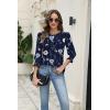 Zeagoo 3/4 Length Sleeve Blouse Pleated Tops Tunics for Women Dressy Shirt Business Casual(Floral Navy)