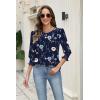 Zeagoo 3/4 Length Sleeve Blouse Pleated Tops Tunics for Women Dressy Shirt Business Casual(Floral Navy)