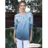 Zeagoo 3/4 Length Sleeve Blouse Pleated Tops Tunics for Women Dressy Shirt Business Casual(Grey-blue Watercolor Bloom)