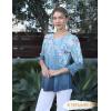 Zeagoo 3/4 Length Sleeve Blouse Pleated Tops Tunics for Women Dressy Shirt Business Casual(Grey-blue Watercolor Bloom)