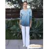 Zeagoo 3/4 Length Sleeve Blouse Pleated Tops Tunics for Women Dressy Shirt Business Casual(Grey-blue Watercolor Bloom)