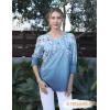 Zeagoo 3/4 Length Sleeve Blouse Pleated Tops Tunics for Women Dressy Shirt Business Casual(Grey-blue Watercolor Bloom)