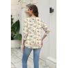 Zeagoo 3/4 Length Sleeve Blouse Pleated Tops Tunics for Women Dressy Shirt Business Casual(Latte Bloom)
