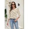 Zeagoo 3/4 Length Sleeve Blouse Pleated Tops Tunics for Women Dressy Shirt Business Casual(Latte Bloom)