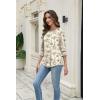 Zeagoo 3/4 Length Sleeve Blouse Pleated Tops Tunics for Women Dressy Shirt Business Casual(Latte Bloom)